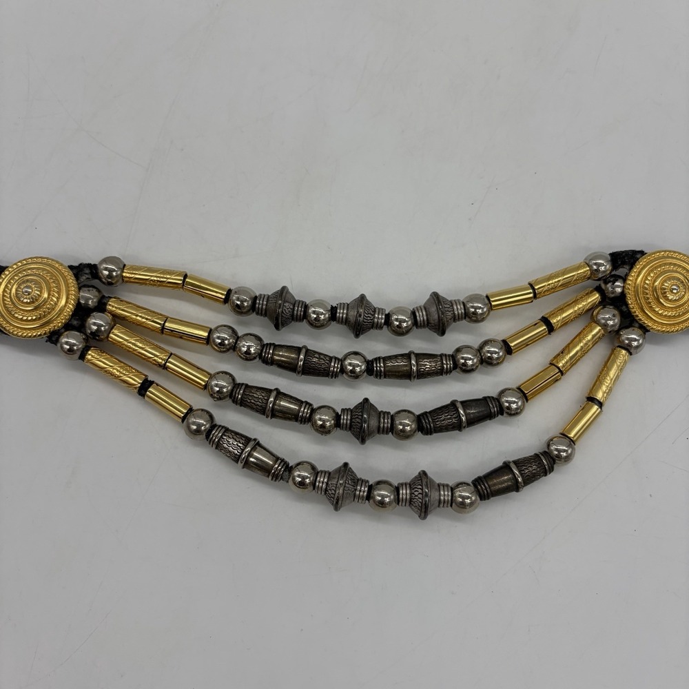 Vintage Avignon Womens M Belt Black Leather Silver & Gold Beading Boho Western - Picture 3 of 16